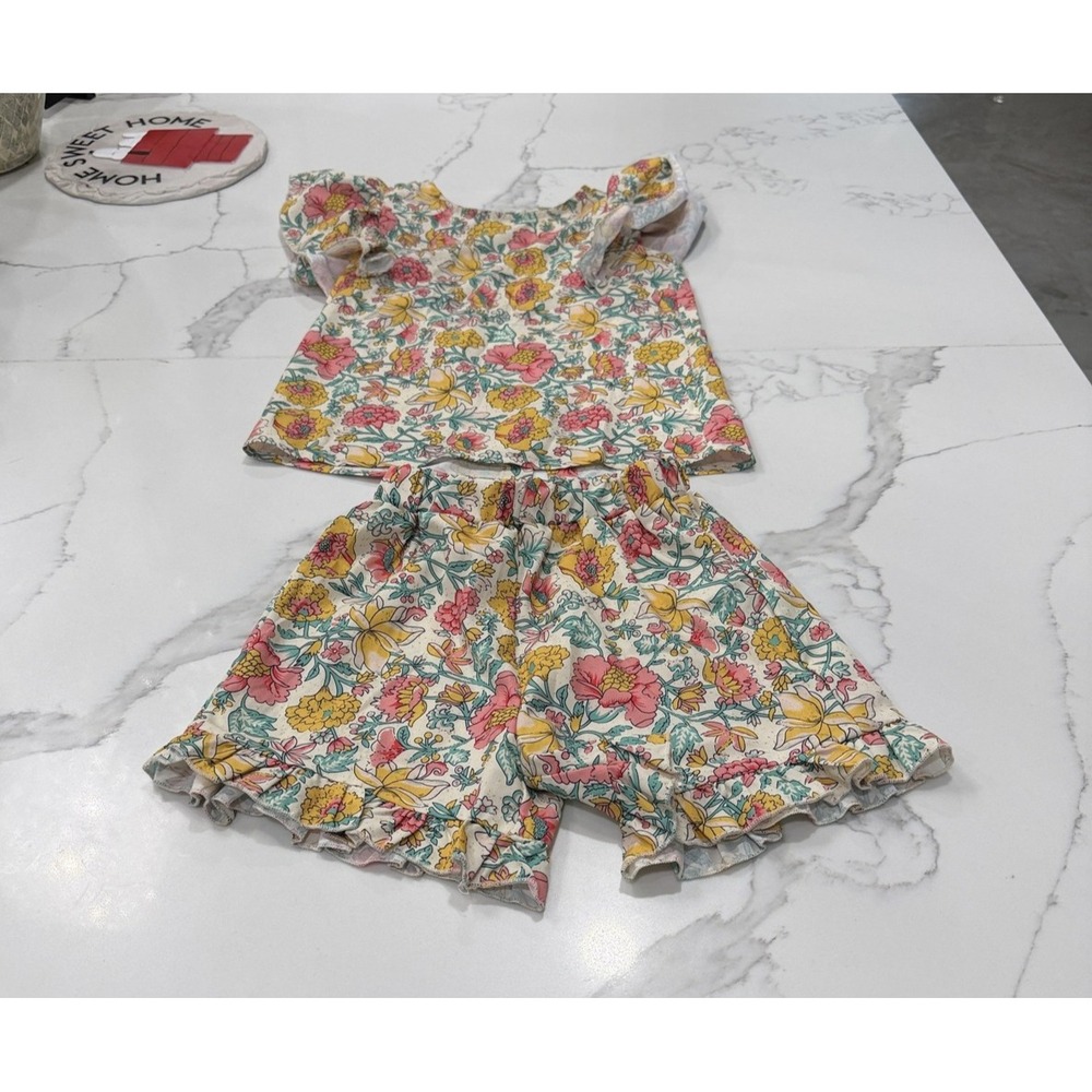 Floral Shorts Set Girls 5 Multicolor Ruffle Sleeve Top Summer Outfit 2 Piece